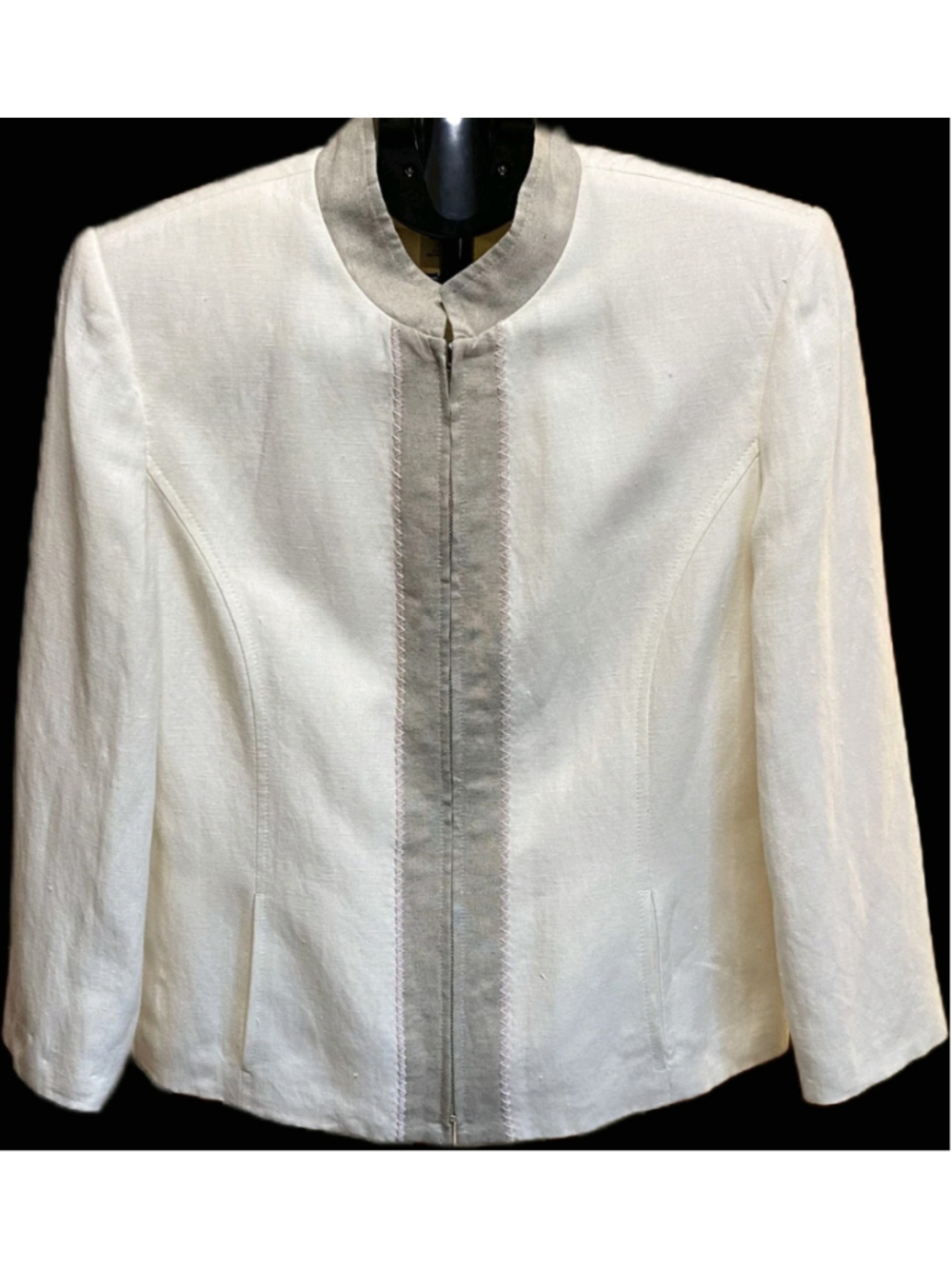 Harve Benard Wmn 12 Linen Blend Ivory Front Tailored Lined Jacket Minimalist